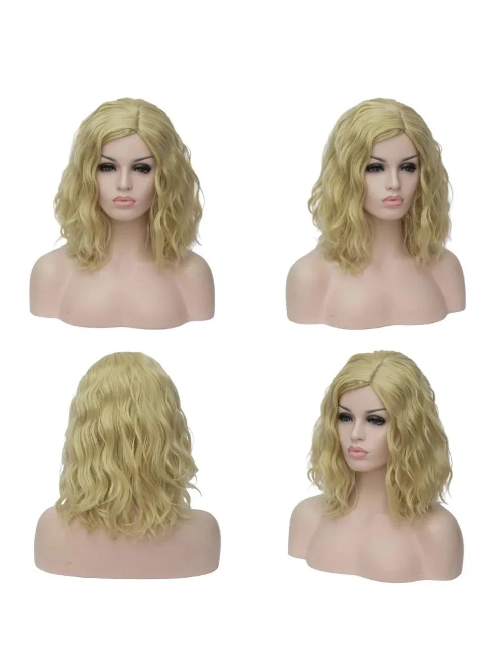 Women's Blonde Wavy Curly Bob Wig Heat Resistant Cosplay Halloween Party